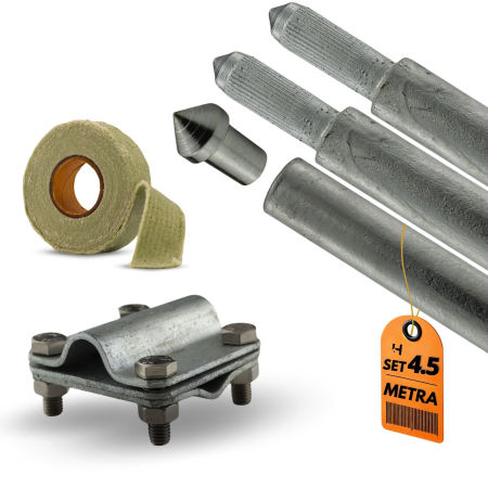 Uziom - Ø16 mm - stal ocynkowana - 4.5 metra - ZESTAW