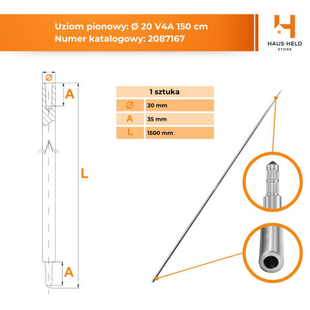 Uziom - Ø20 mm - stal nierdzewna V4A - ZESTAW - 1.5 metra - Haus-Held zdjęcie 4